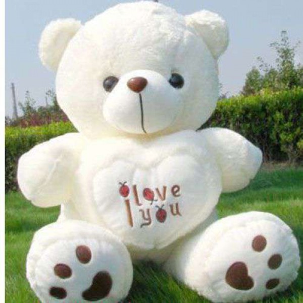 White 2.5 Feet Sitting Paw Teddy Bear holding an I Love You Heart